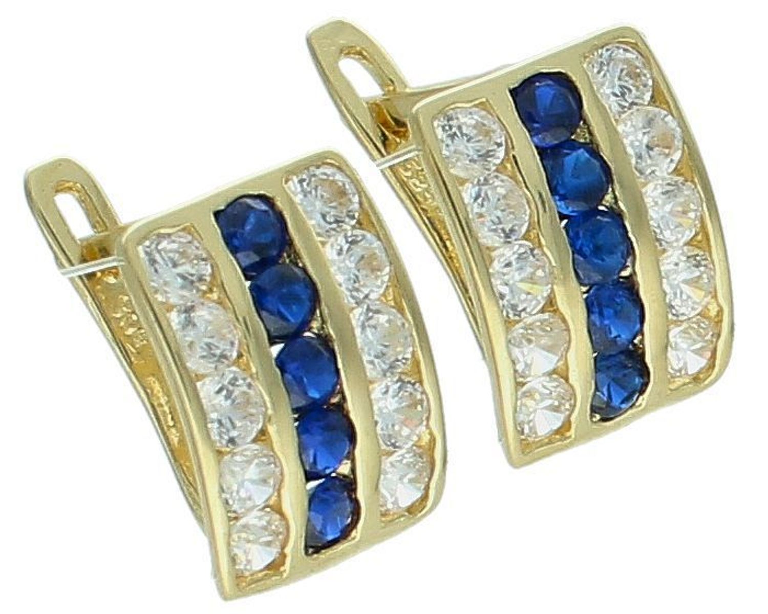 Kolczyki złote prostokątne z białą i granatową cyrkonią pr  585, KL 491E 585  Te eleganckie kolczyki złote w prostokątnym kształcie łączą subtelną klasykę z wyjątkowym blaskiem.1.jpg